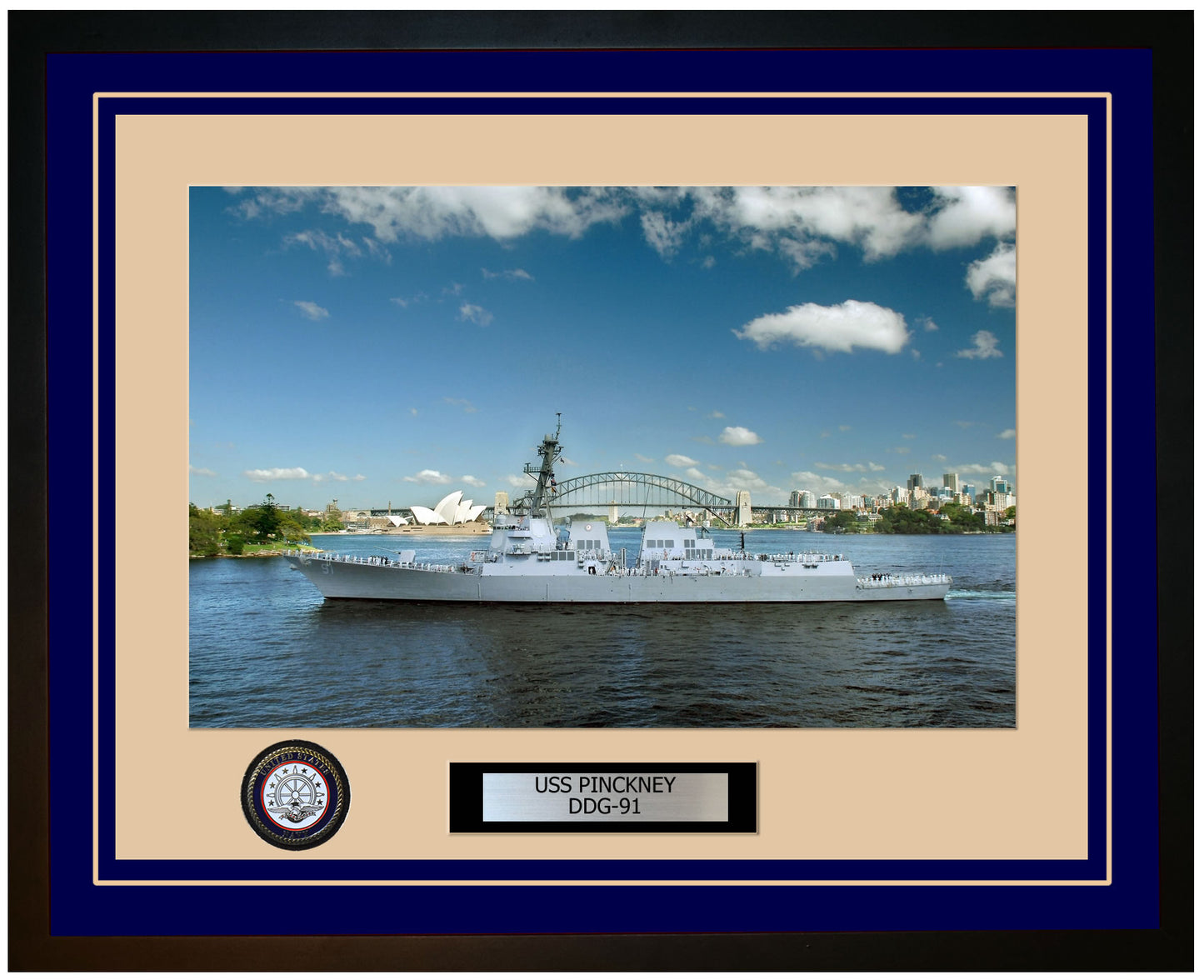 USS PINCKNEY DDG-91 Framed Navy Ship Photo Blue