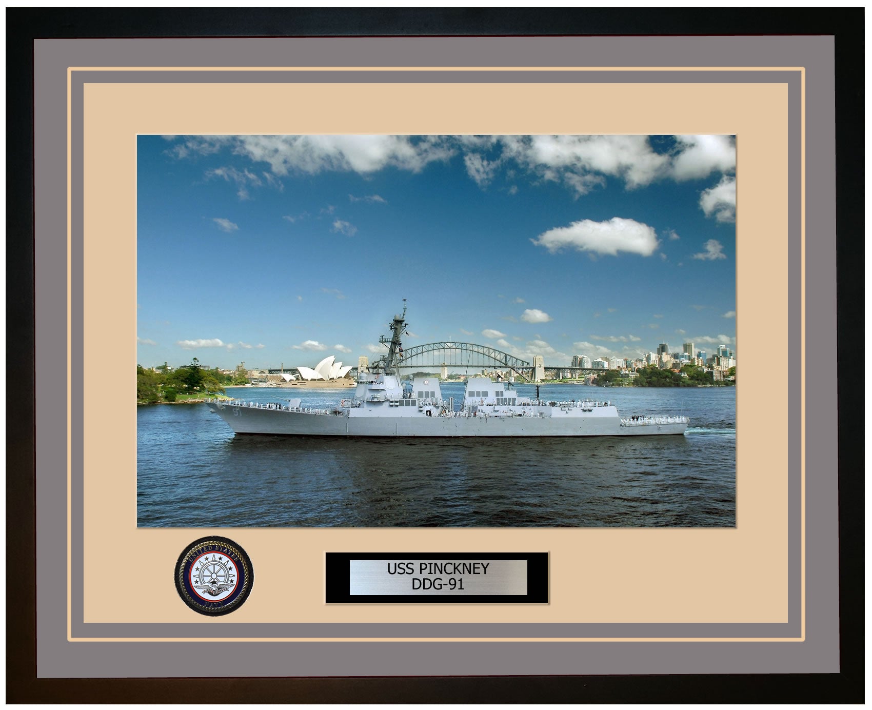 USS PINCKNEY DDG-91 Framed Navy Ship Photo Grey