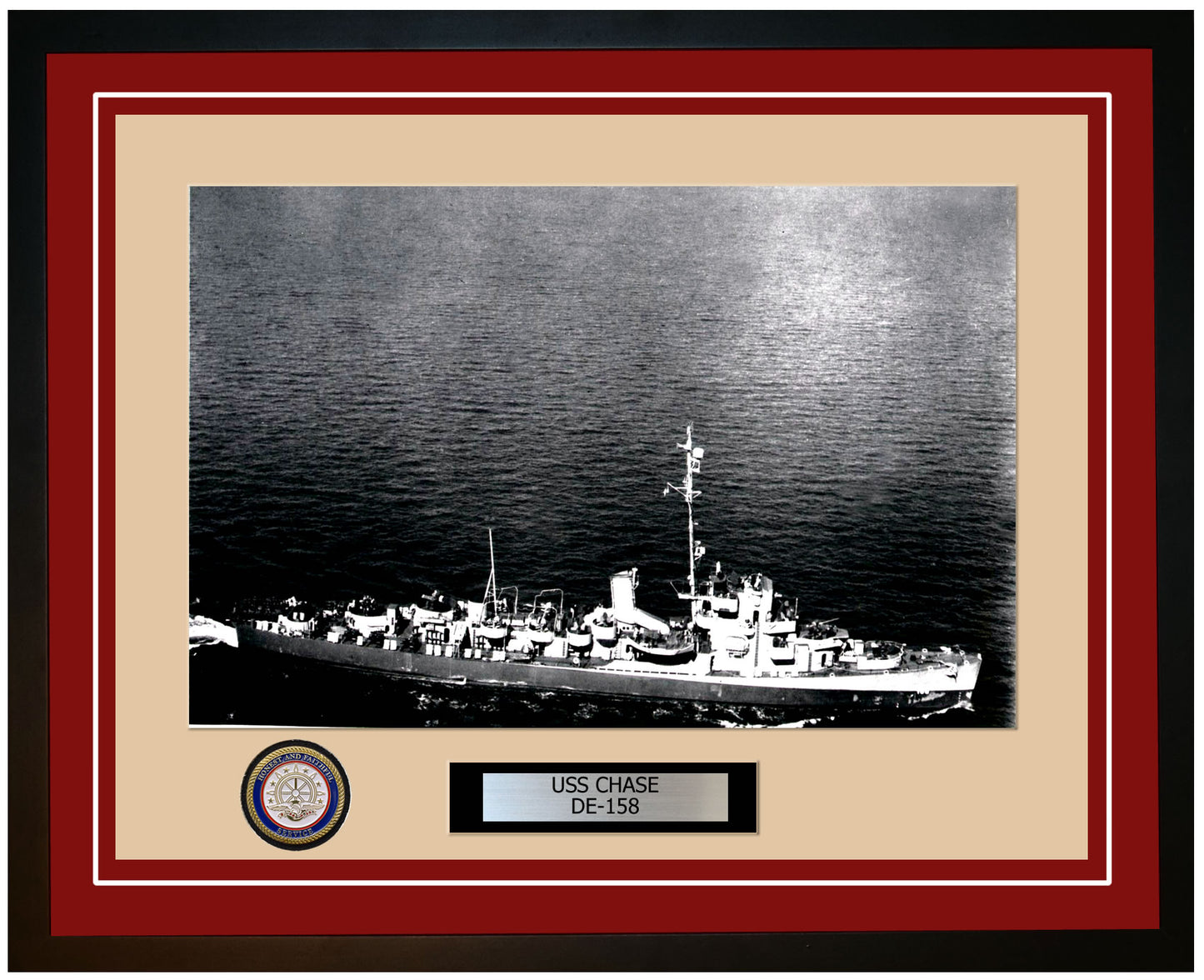 USS Chase DE-158 Framed Navy Ship Photo Burgundy