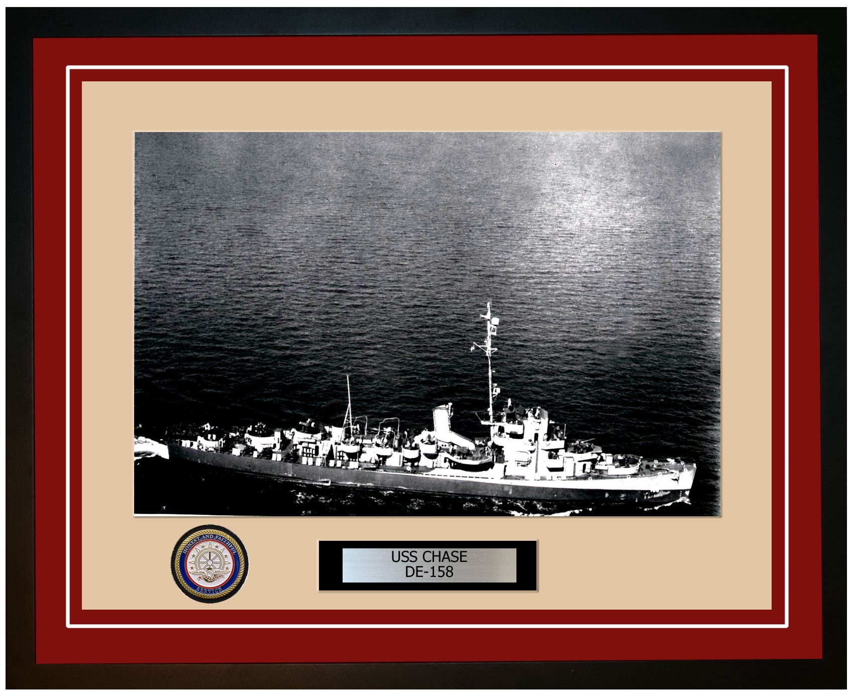 USS Chase DE-158 Framed Navy Ship Photo Burgundy