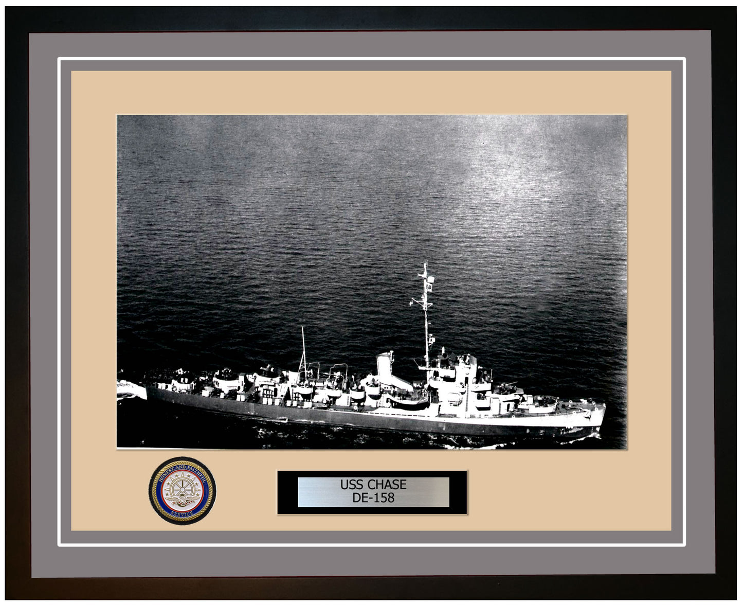USS Chase DE-158 Framed Navy Ship Photo Grey