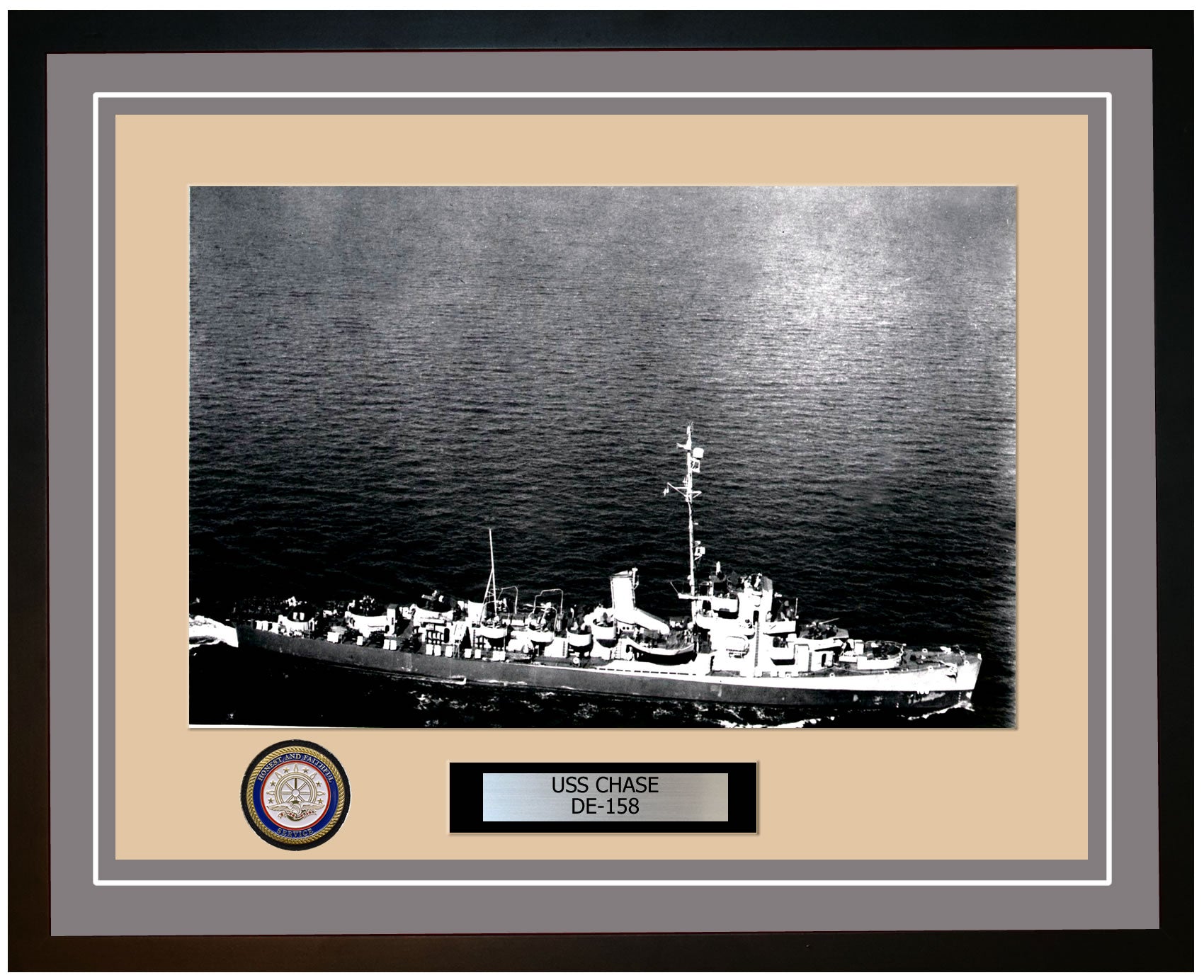 USS Chase DE-158 Framed Navy Ship Photo Grey