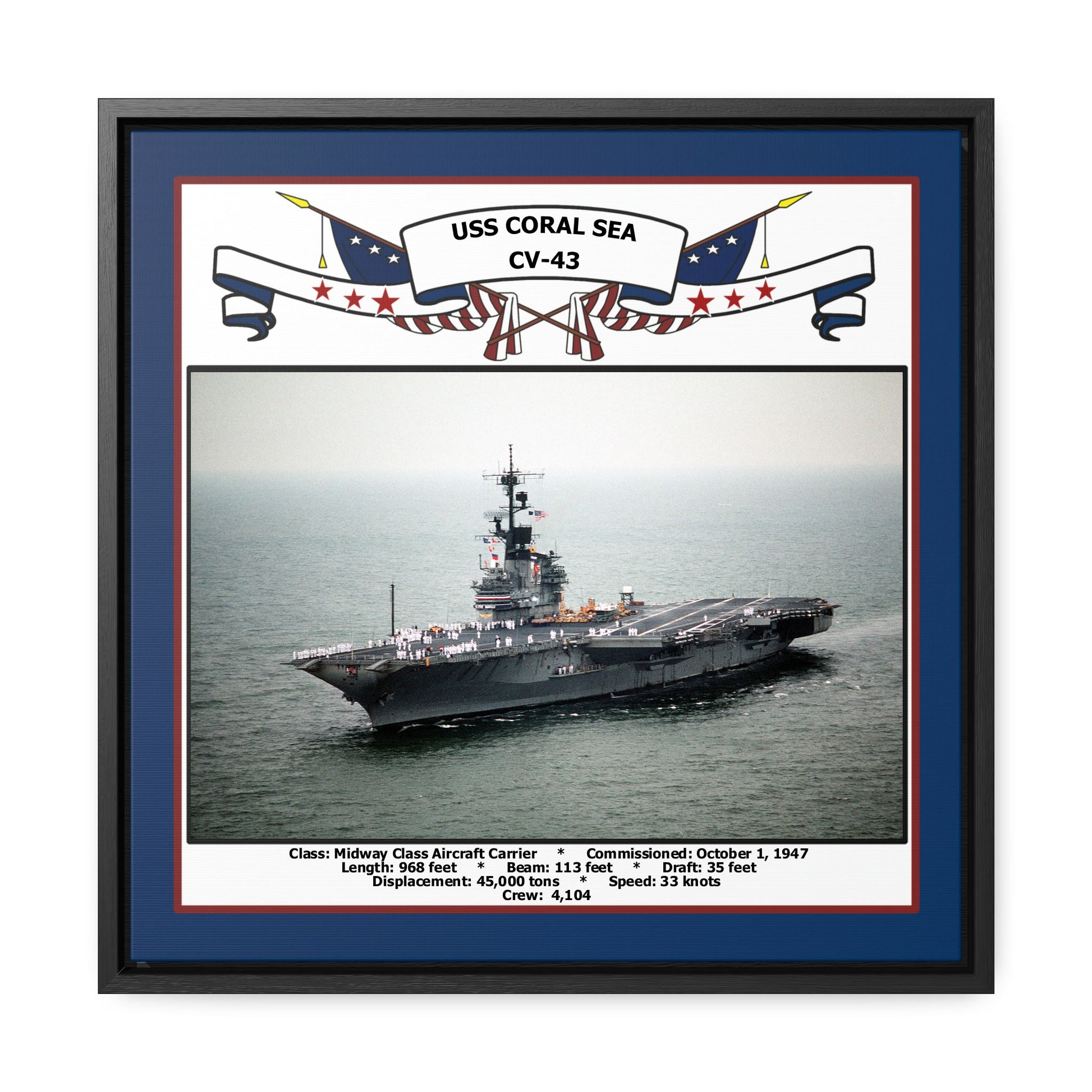 USS Coral Sea CV-43 Navy Floating Frame Photo Front View