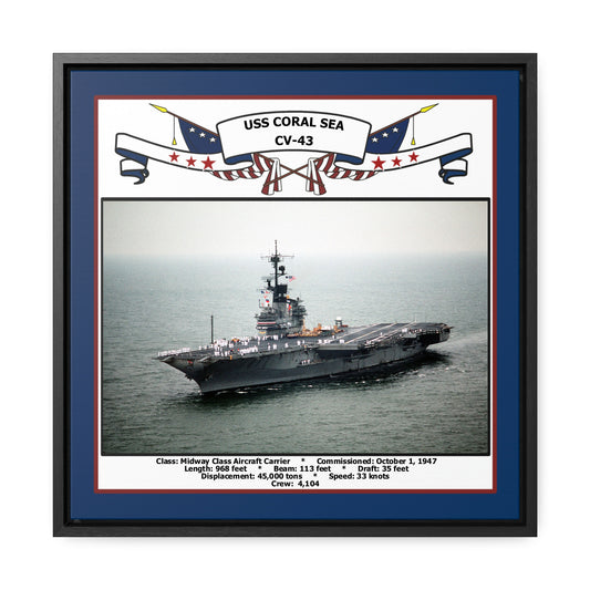 USS Coral Sea CV-43 Navy Floating Frame Photo Front View