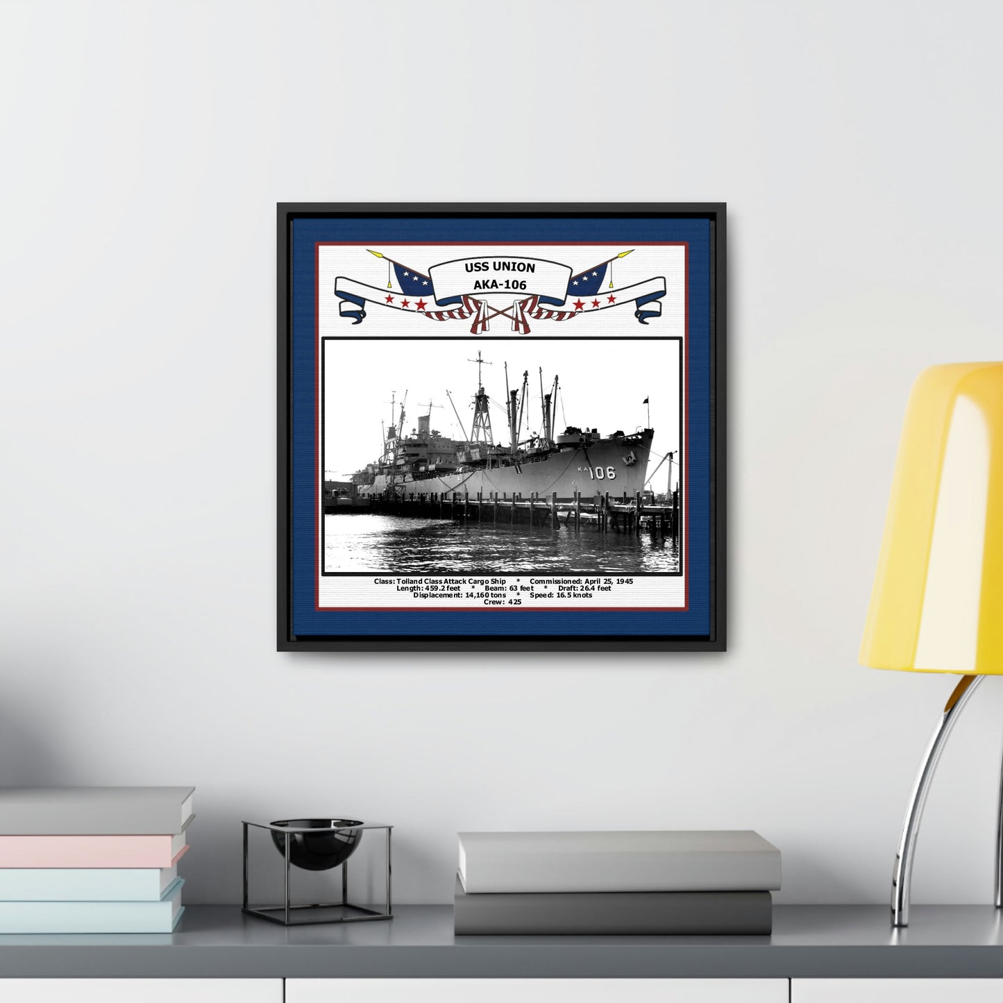 USS Union AKA-106 Navy Floating Frame Photo Desk View