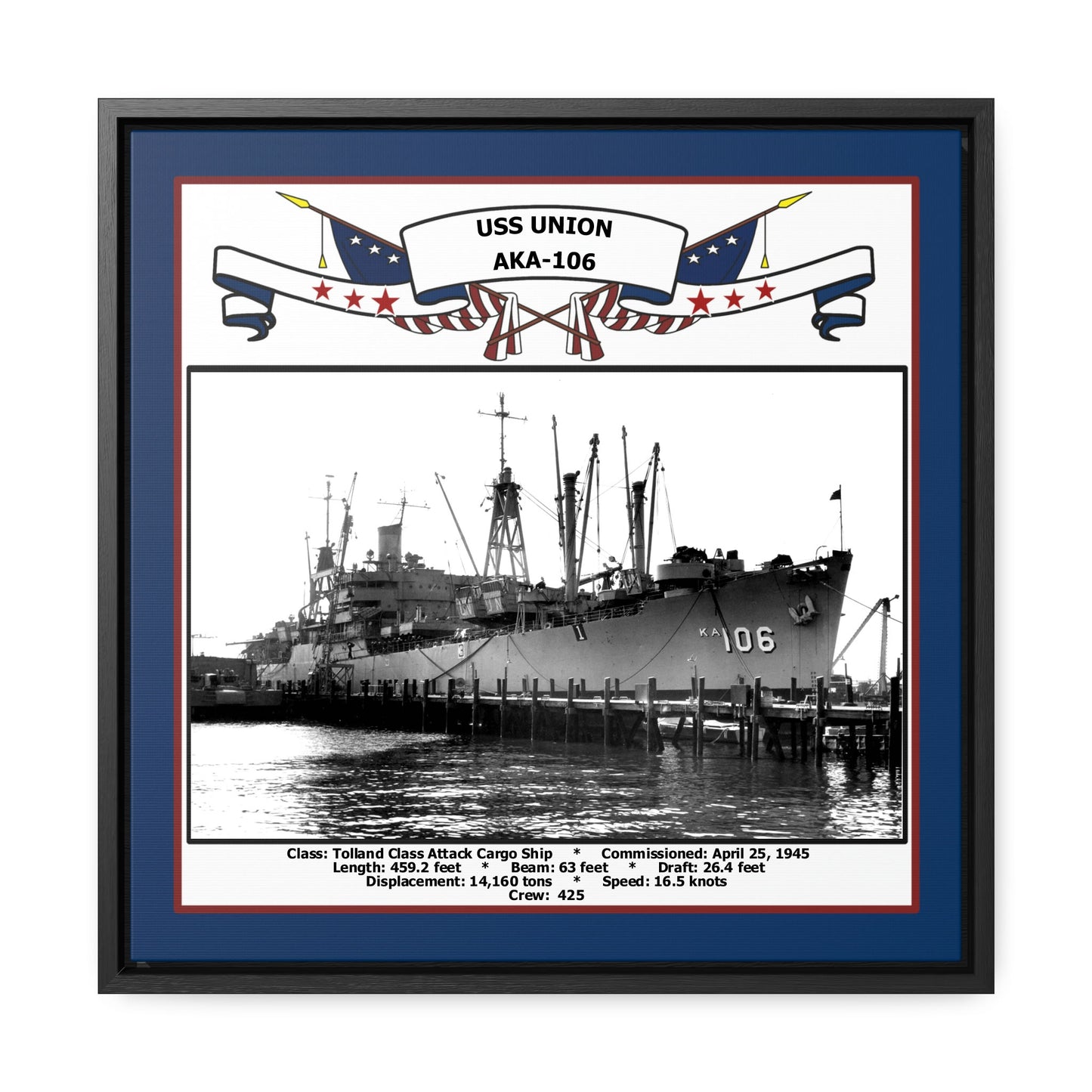 USS Union AKA-106 Navy Floating Frame Photo Front View