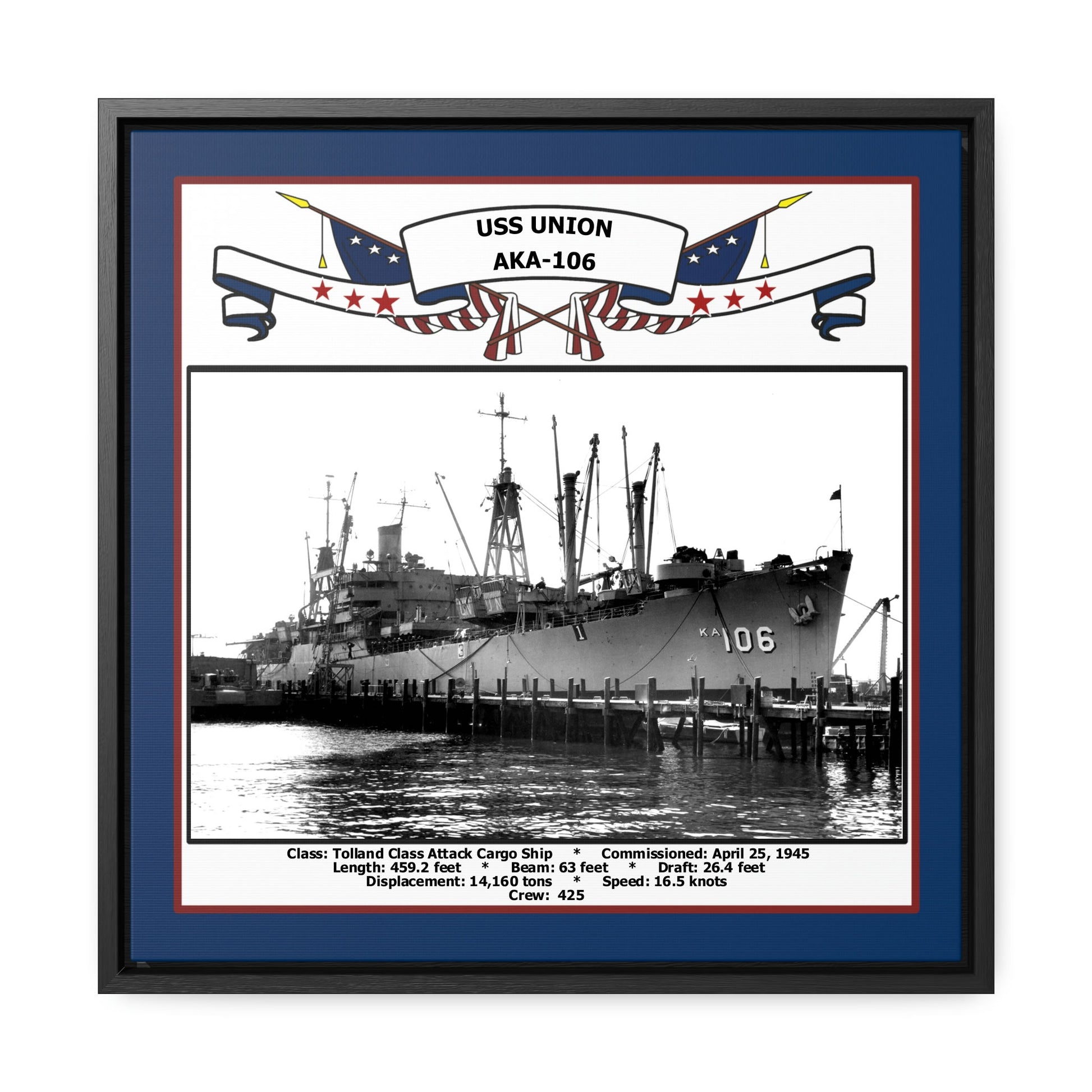 USS Union AKA-106 Navy Floating Frame Photo Front View