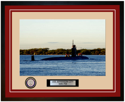 USS Jefferson City SSN-759 Framed Navy Ship Photo Burgundy