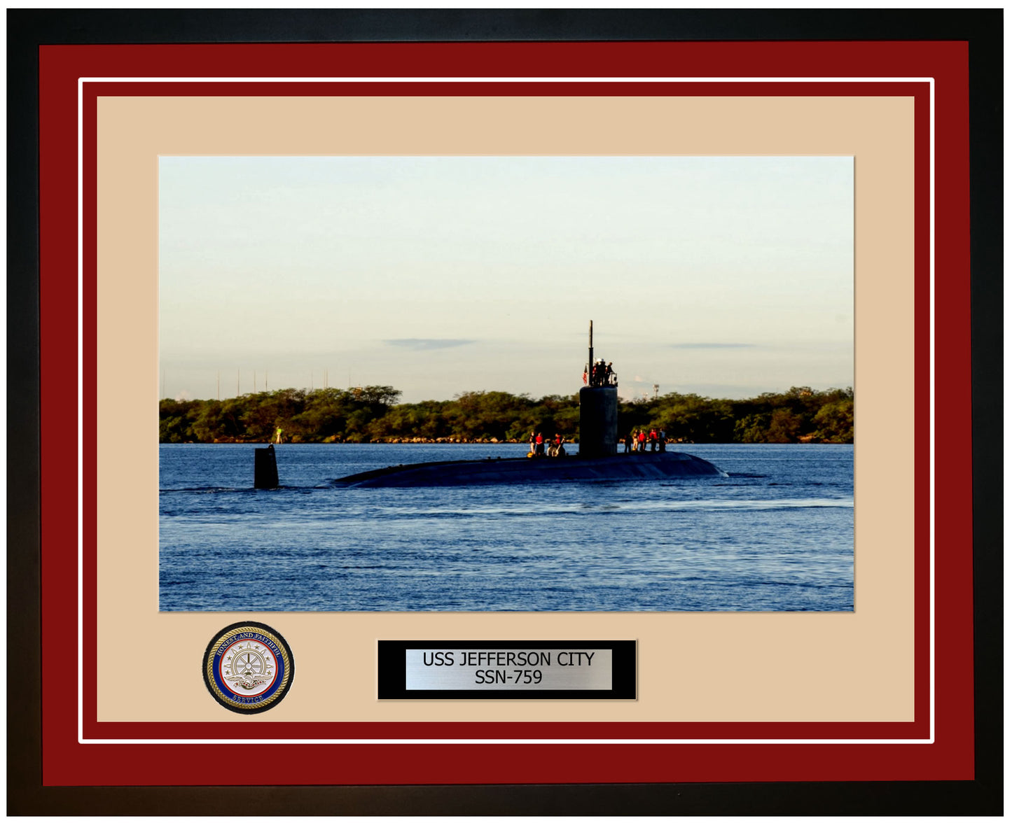 USS Jefferson City SSN-759 Framed Navy Ship Photo Burgundy
