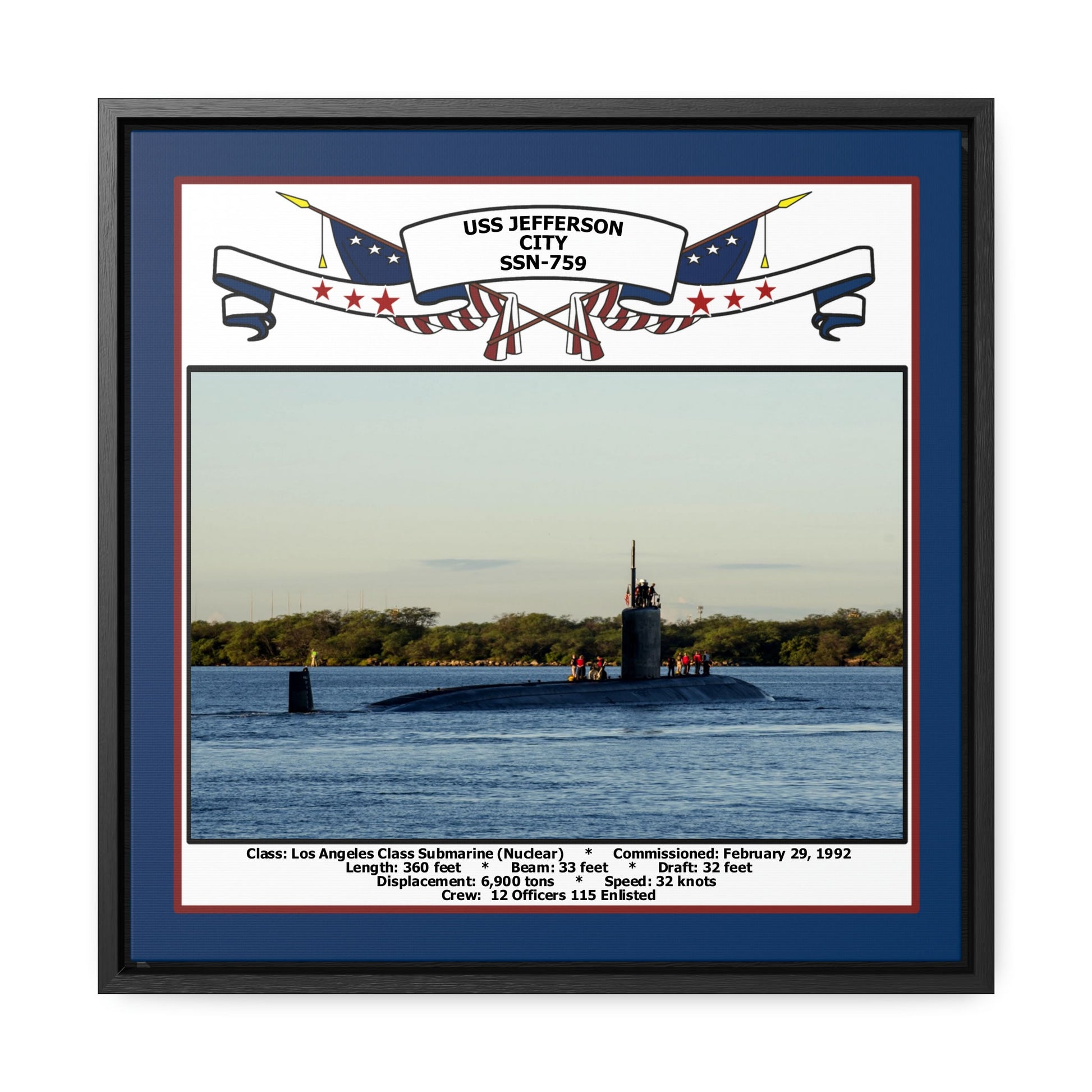 USS Jefferson City SSN-759 Navy Floating Frame Photo Front View