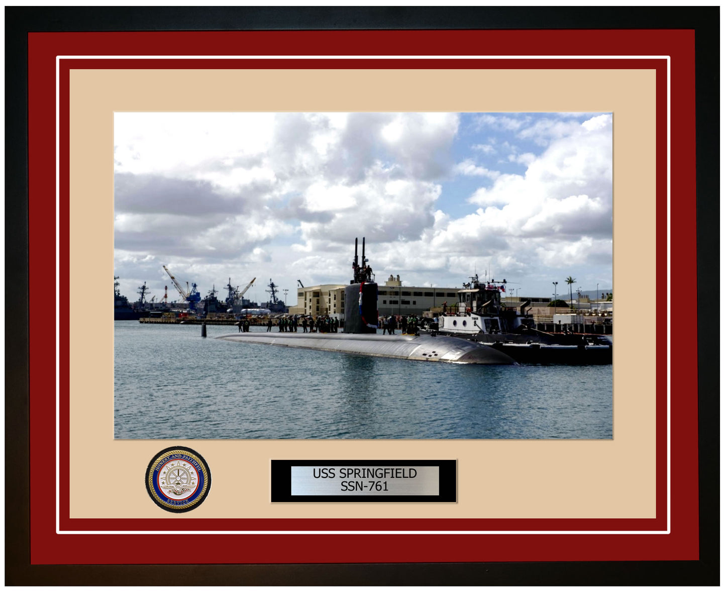 USS Springfield SSN-761 Framed Navy Ship Photo Burgundy