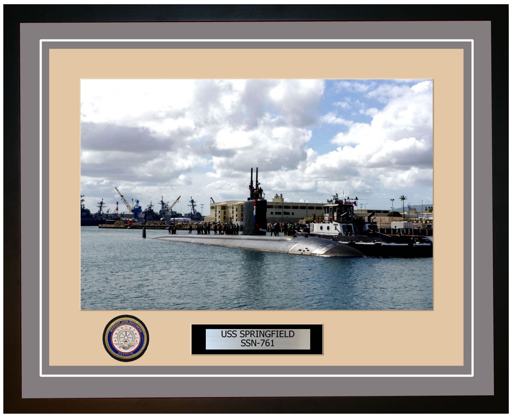 USS Springfield SSN-761 Framed Navy Ship Photo Grey