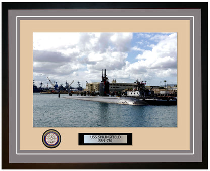 USS Springfield SSN-761 Framed Navy Ship Photo Grey