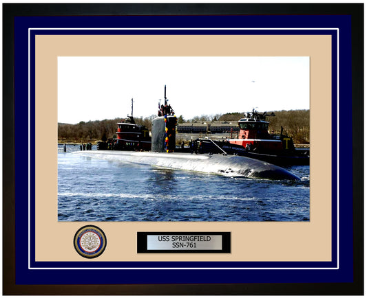 USS Springfield SSN-761 Framed Navy Ship Photo Blue
