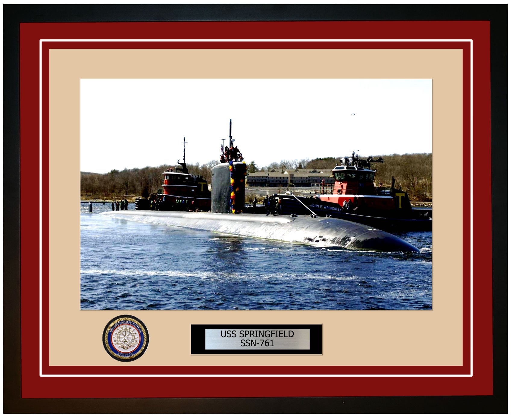 USS Springfield SSN-761 Framed Navy Ship Photo Burgundy