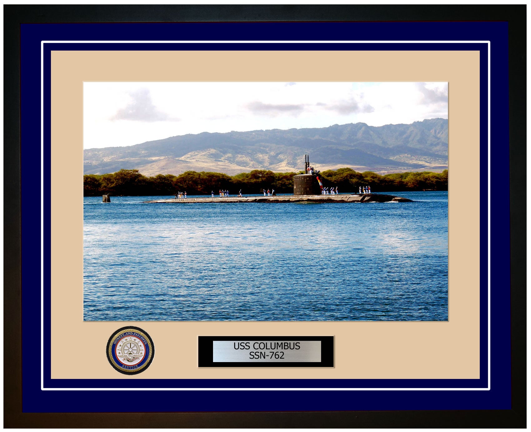 USS Columbus SSN-762 Framed Navy Ship Photo Blue