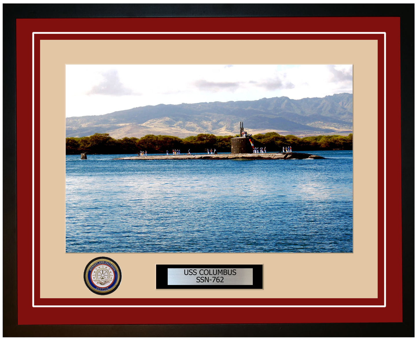 USS Columbus SSN-762 Framed Navy Ship Photo Burgundy