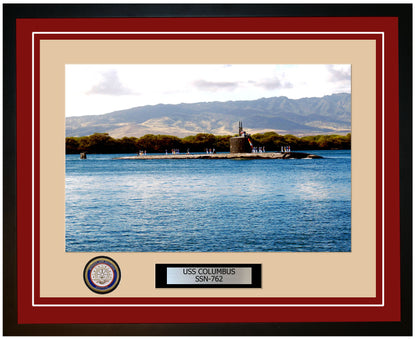 USS Columbus SSN-762 Framed Navy Ship Photo Burgundy