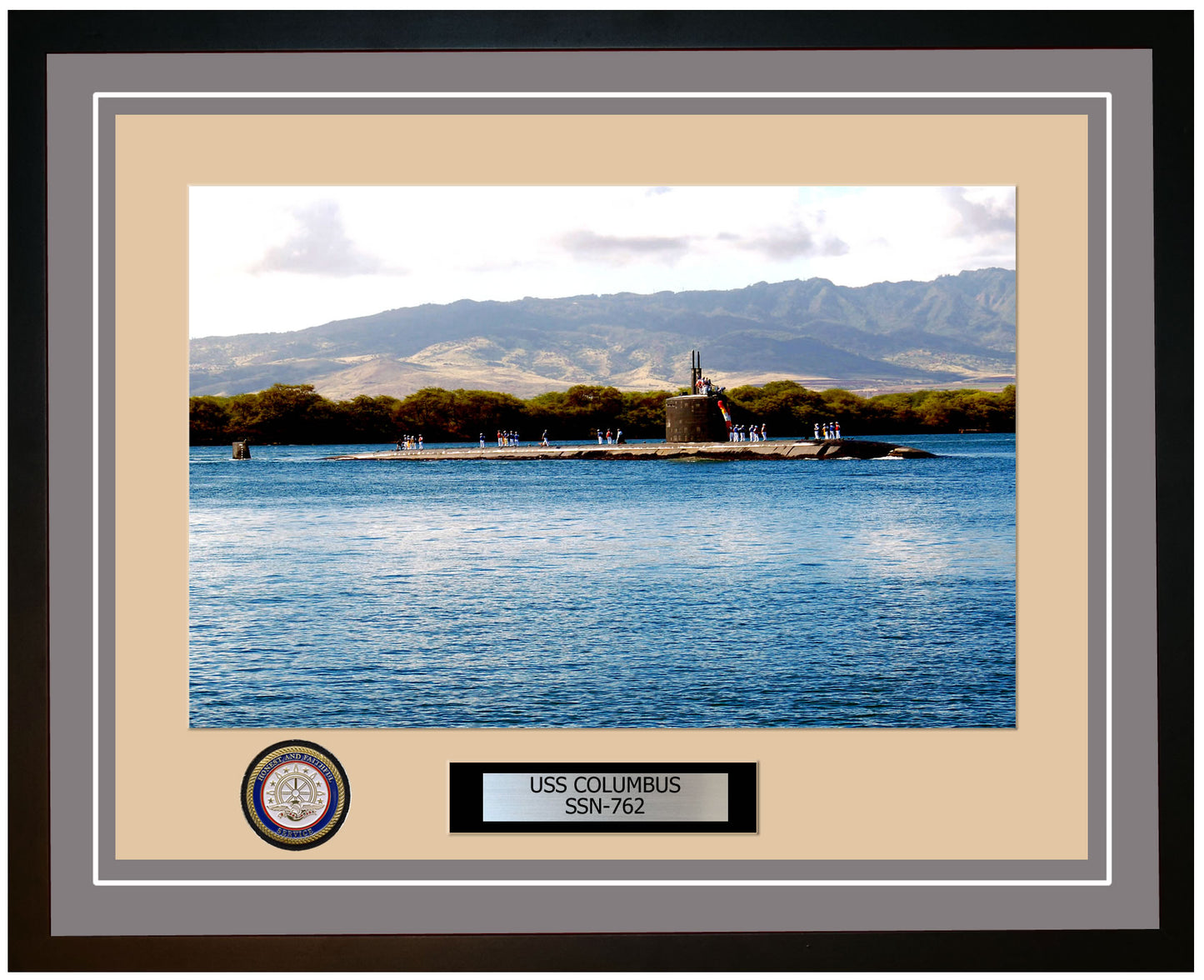 USS Columbus SSN-762 Framed Navy Ship Photo Grey