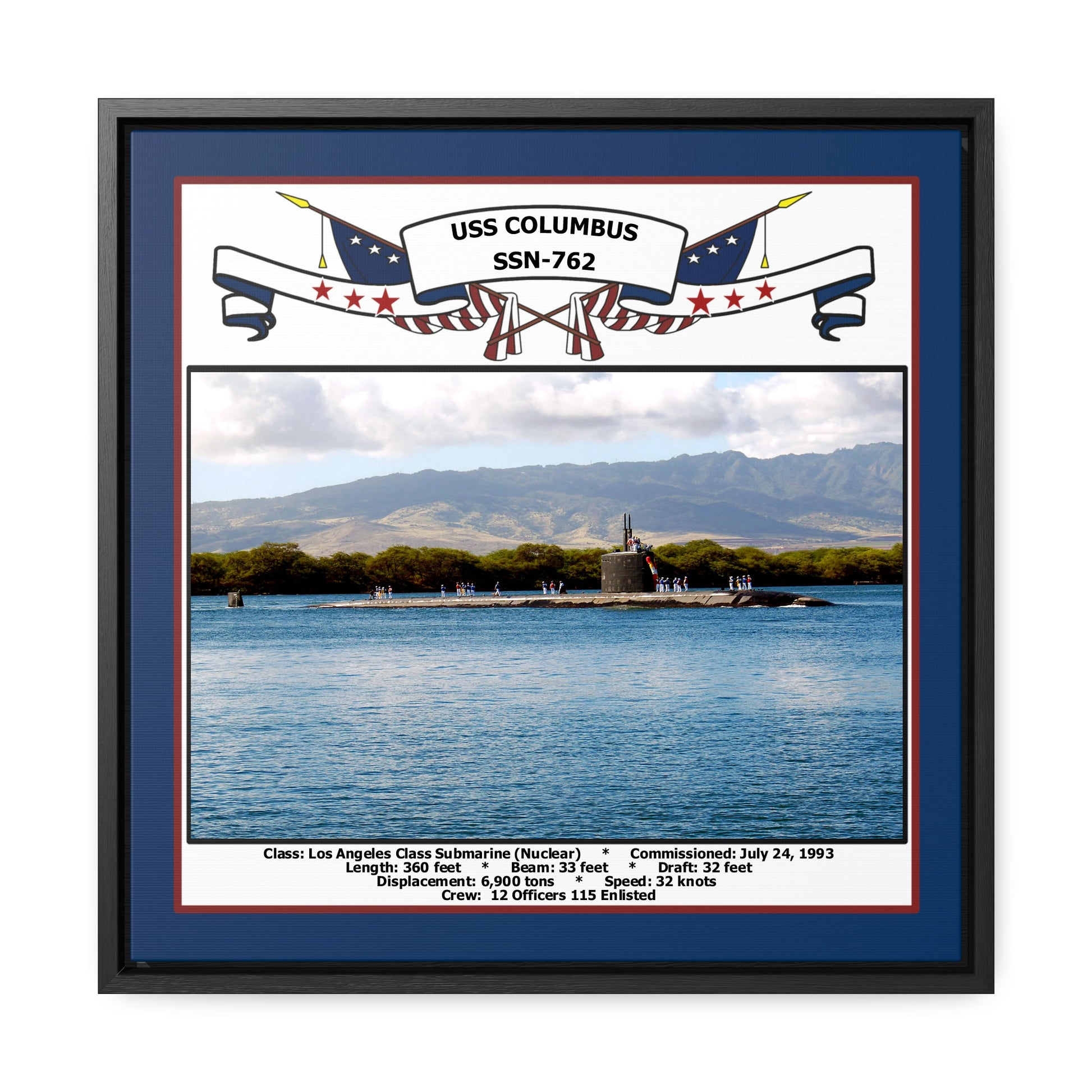 USS Columbus SSN-762 Navy Floating Frame Photo Front View