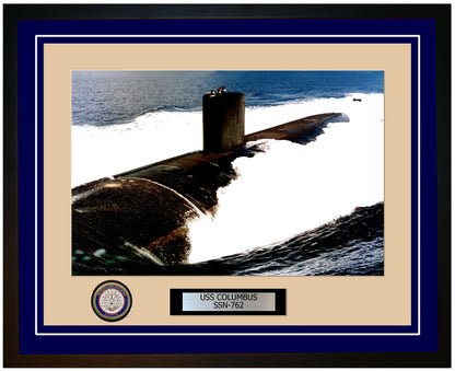 USS Columbus SSN-762 Framed Navy Ship Photo Blue