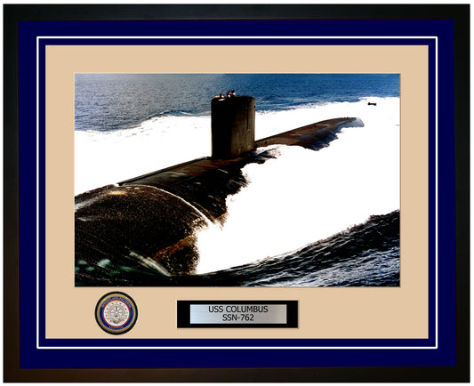USS Columbus SSN-762 Framed Navy Ship Photo Blue