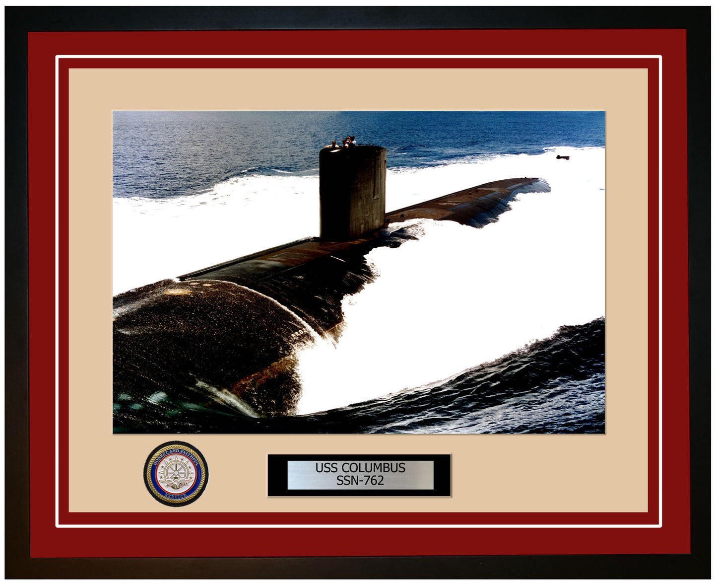USS Columbus SSN-762 Framed Navy Ship Photo Burgundy