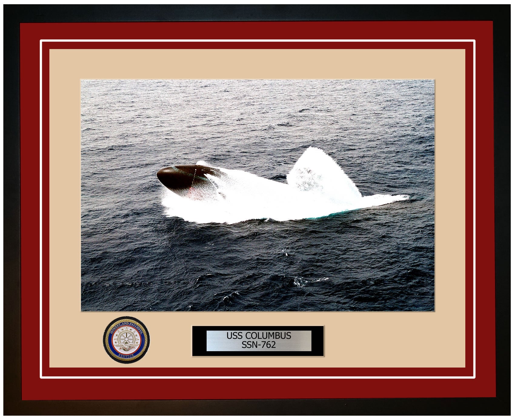 USS Columbus SSN-762 Framed Navy Ship Photo Burgundy