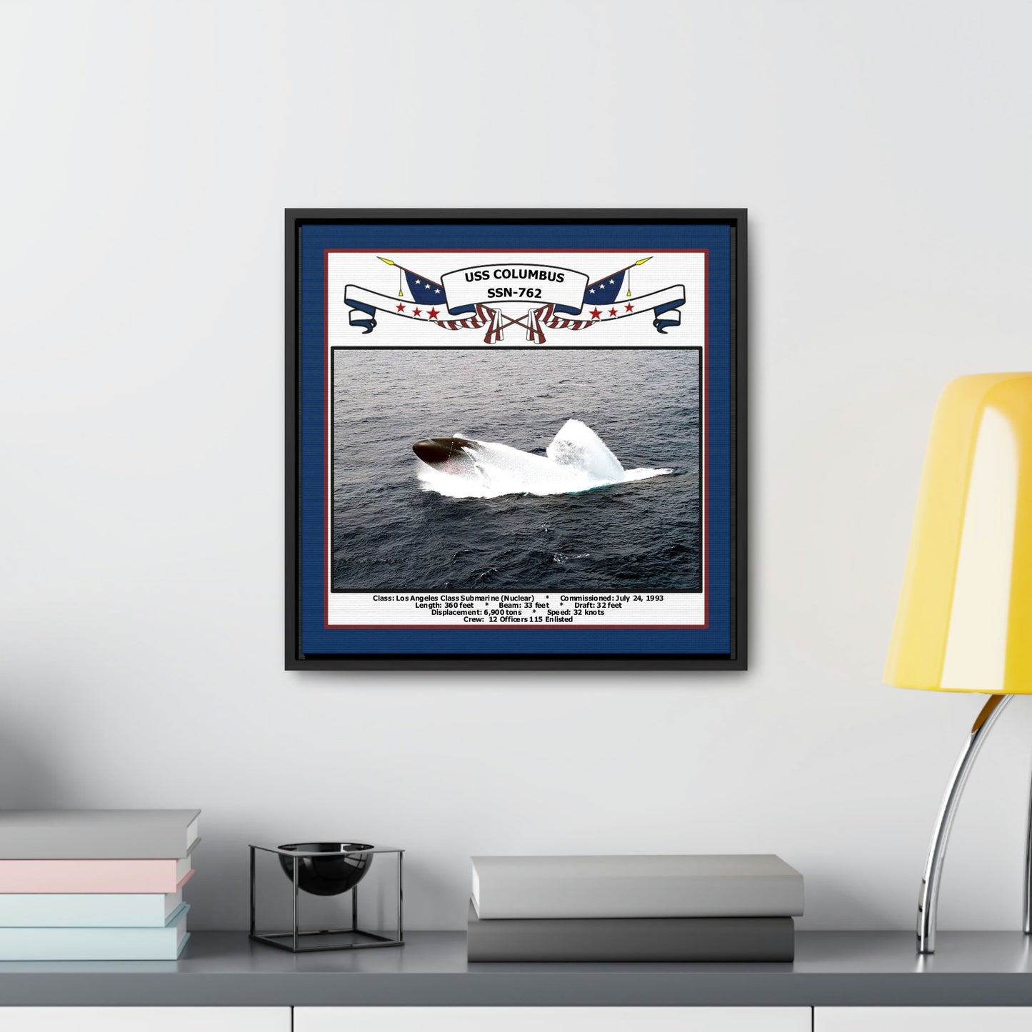 USS Columbus SSN-762 Navy Floating Frame Photo Desk View