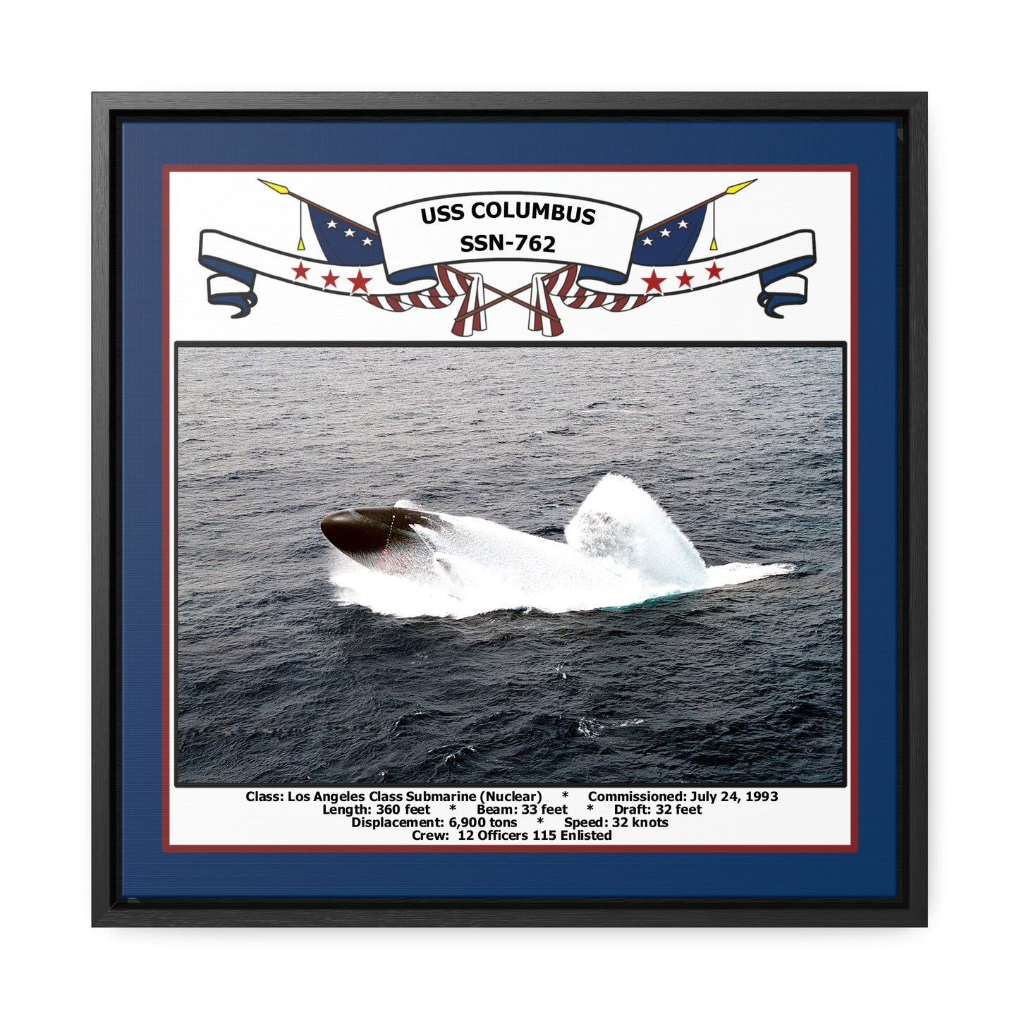 USS Columbus SSN-762 Navy Floating Frame Photo Front View
