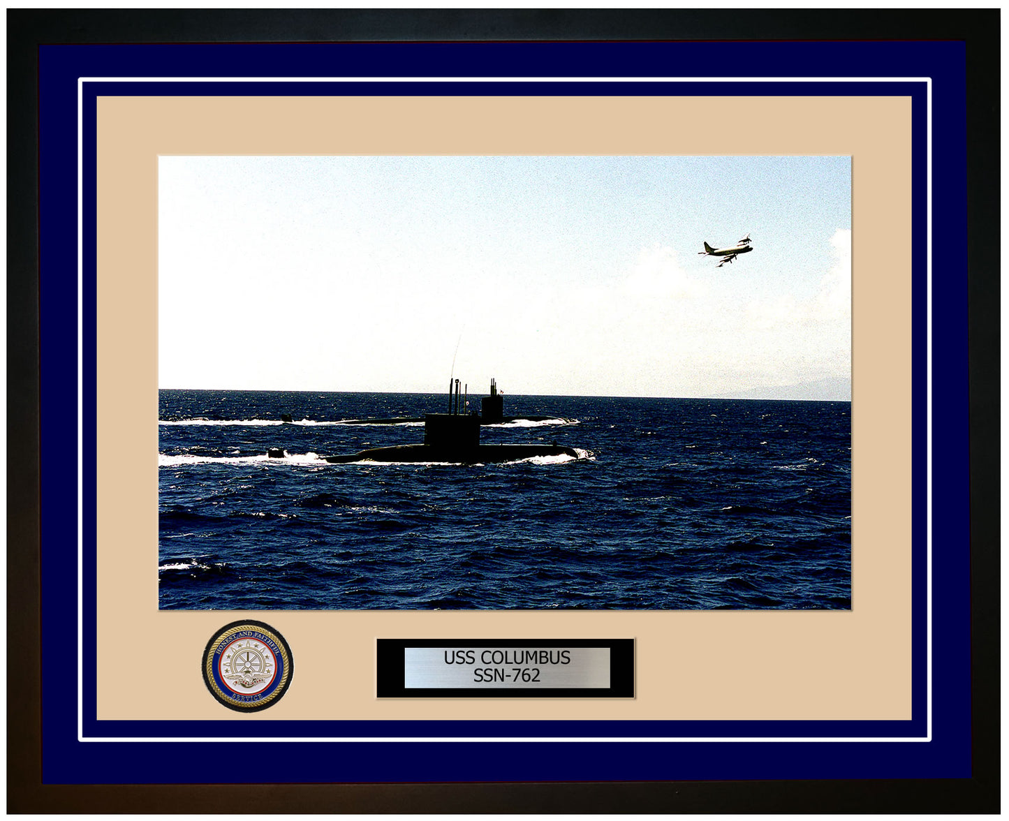 USS Columbus SSN-762 Framed Navy Ship Photo Blue