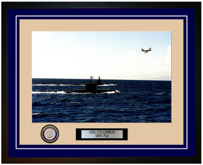 USS Columbus SSN-762 Framed Navy Ship Photo Blue