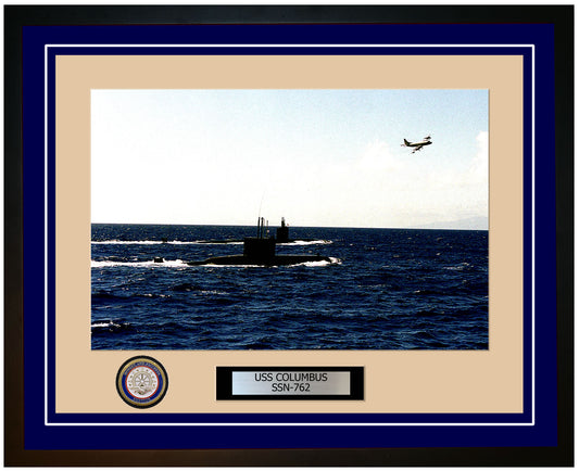 USS Columbus SSN-762 Framed Navy Ship Photo Blue