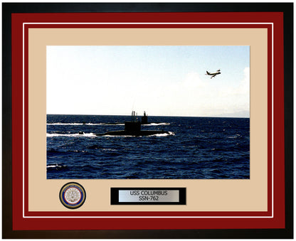 USS Columbus SSN-762 Framed Navy Ship Photo Burgundy