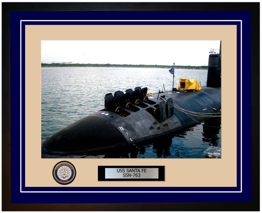 USS Santa Fe SSN-763 Framed Navy Ship Photo Blue