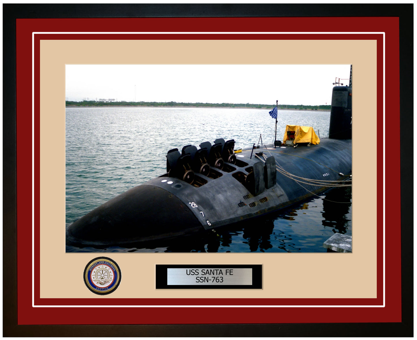 USS Santa Fe SSN-763 Framed Navy Ship Photo Burgundy