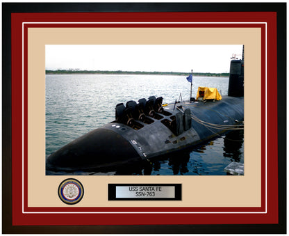 USS Santa Fe SSN-763 Framed Navy Ship Photo Burgundy