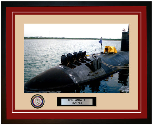 USS Santa Fe SSN-763 Framed Navy Ship Photo Burgundy