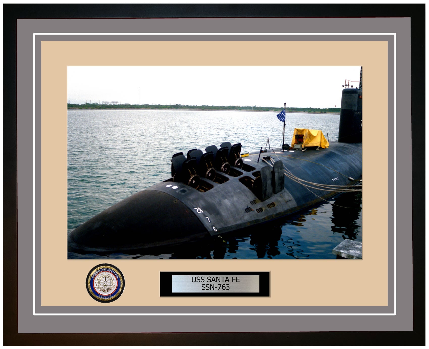 USS Santa Fe SSN-763 Framed Navy Ship Photo Grey