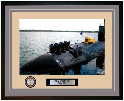 USS Santa Fe SSN-763 Framed Navy Ship Photo Grey