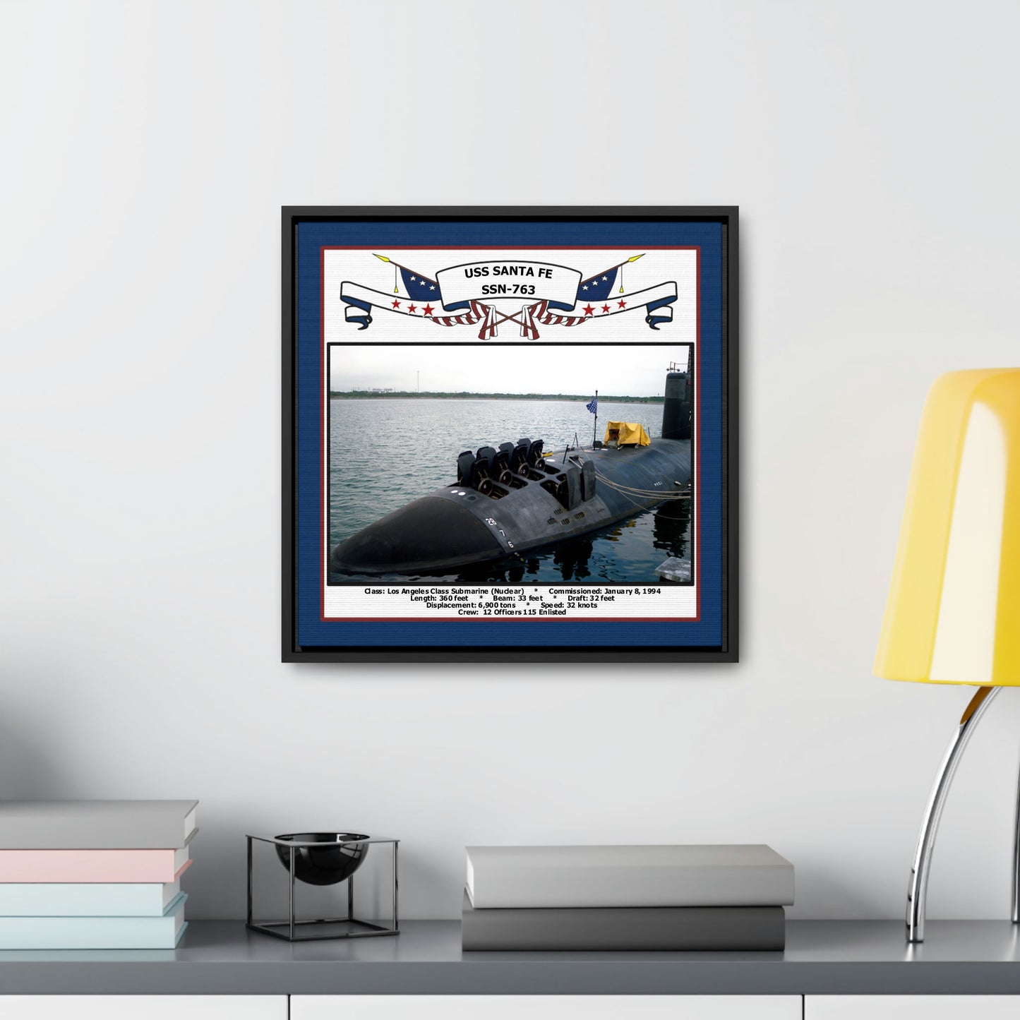 USS Santa Fe SSN-763 Navy Floating Frame Photo Desk View