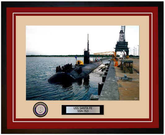 USS Santa Fe SSN-763 Framed Navy Ship Photo Burgundy
