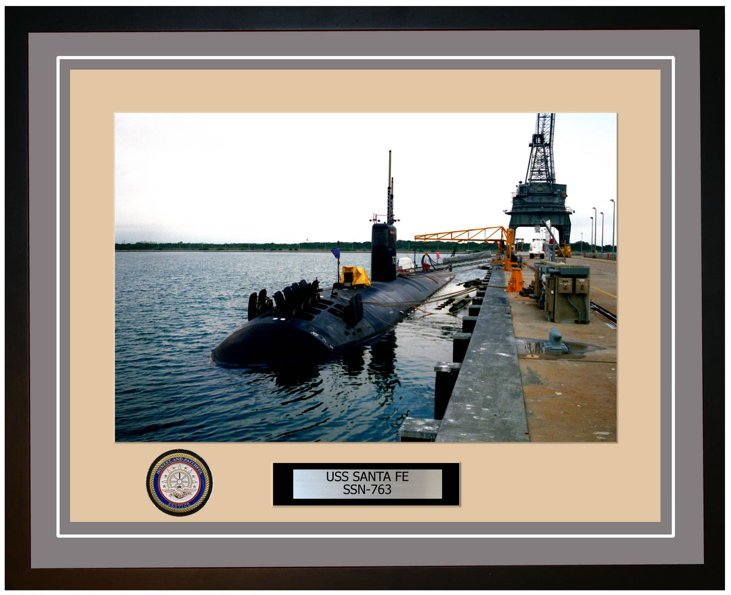 USS Santa Fe SSN-763 Framed Navy Ship Photo Grey