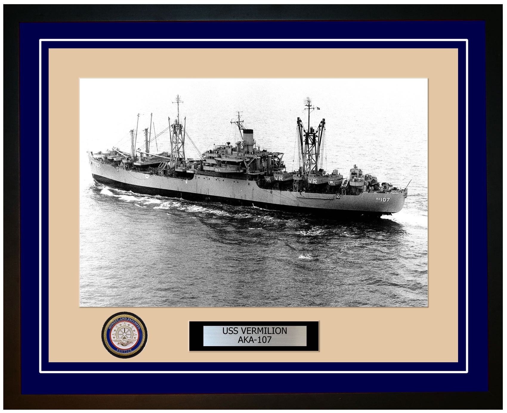 USS Vermilion AKA-107 Framed Navy Ship Photo Blue