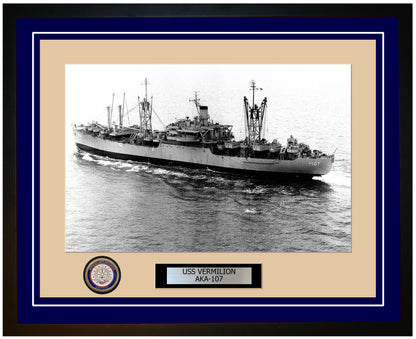 USS Vermilion AKA-107 Framed Navy Ship Photo Blue
