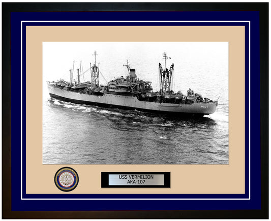 USS Vermilion AKA-107 Framed Navy Ship Photo Blue