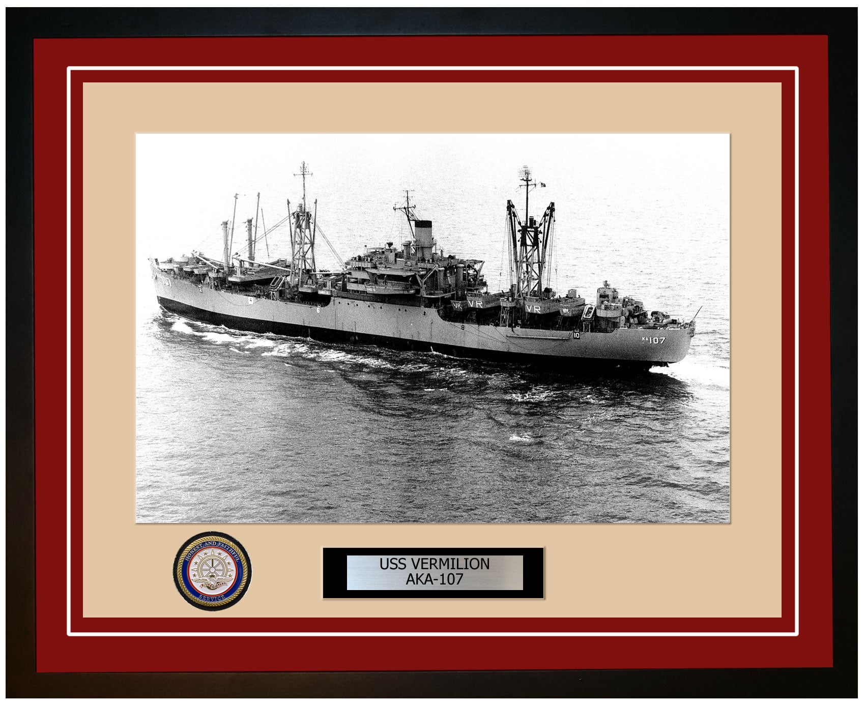 USS Vermilion AKA-107 Framed Navy Ship Photo Burgundy