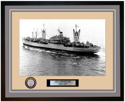 USS Vermilion AKA-107 Framed Navy Ship Photo Grey