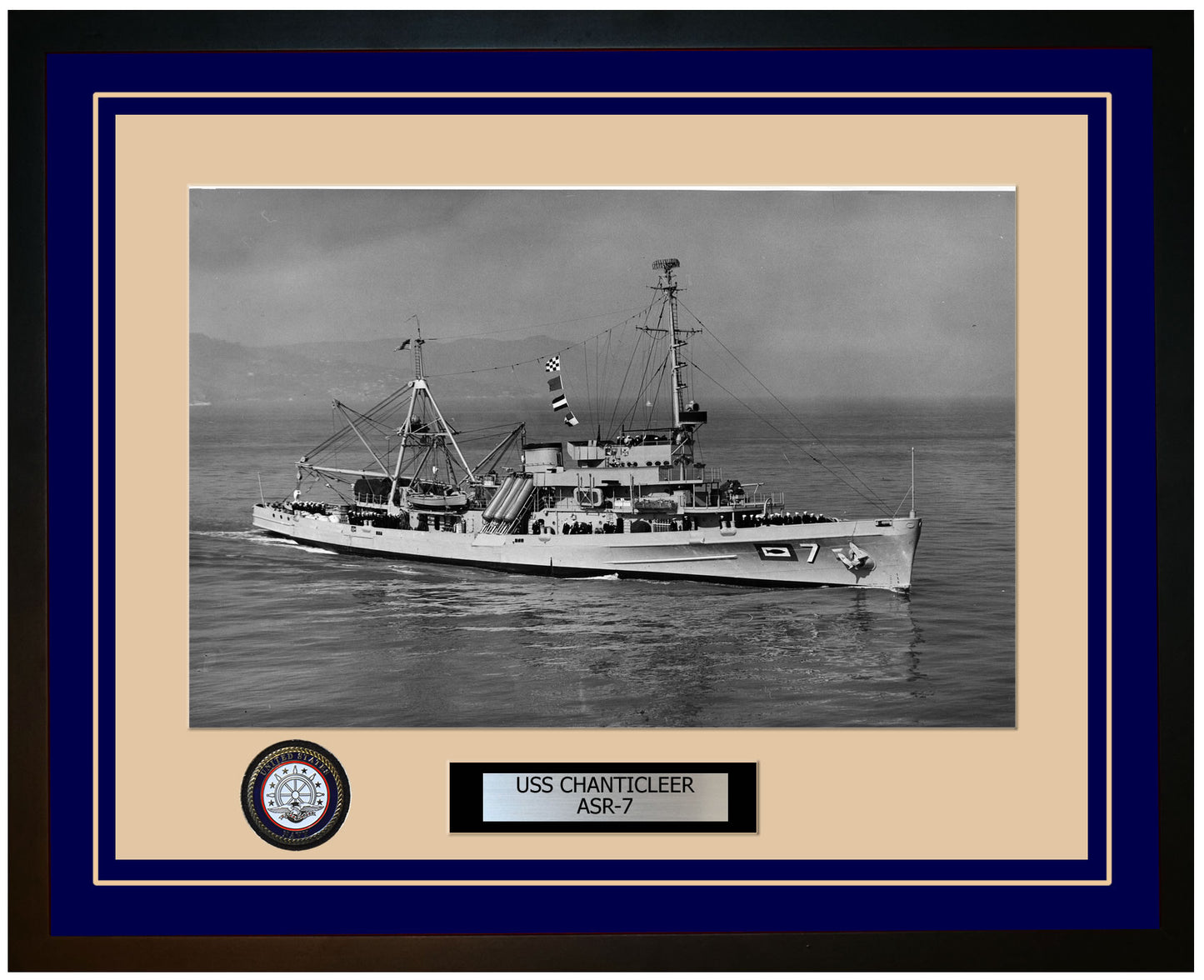 USS CHANTICLEER ASR-7 Framed Navy Ship Photo Blue
