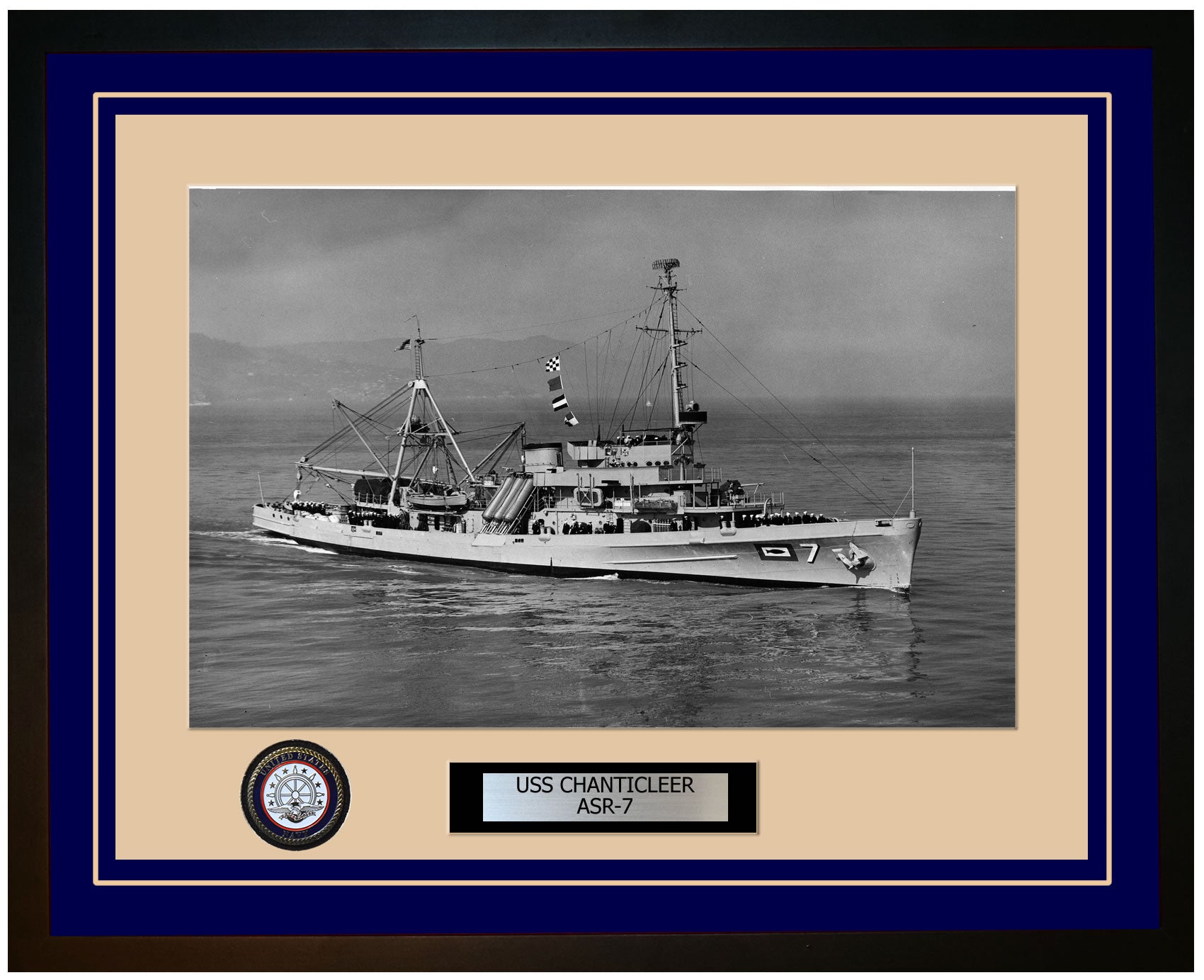 USS CHANTICLEER ASR-7 Framed Navy Ship Photo Blue